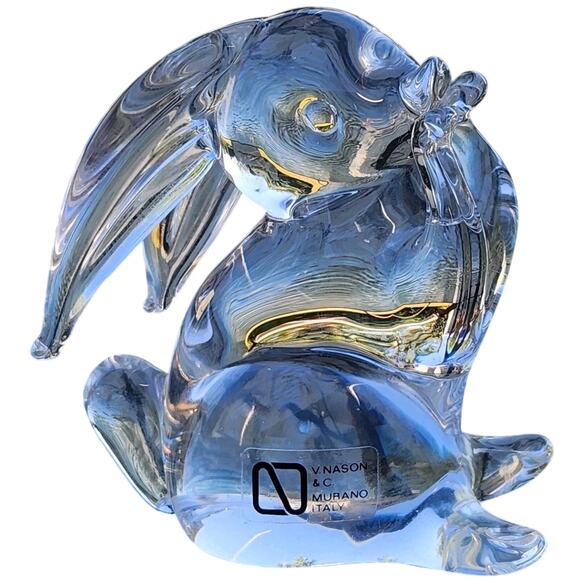 V. NASON & CO. MURANO ITALY CLEAR GLASS BUNNY RABBIT FIGURINE 4” WITH STICKER - Picture 1 of 6